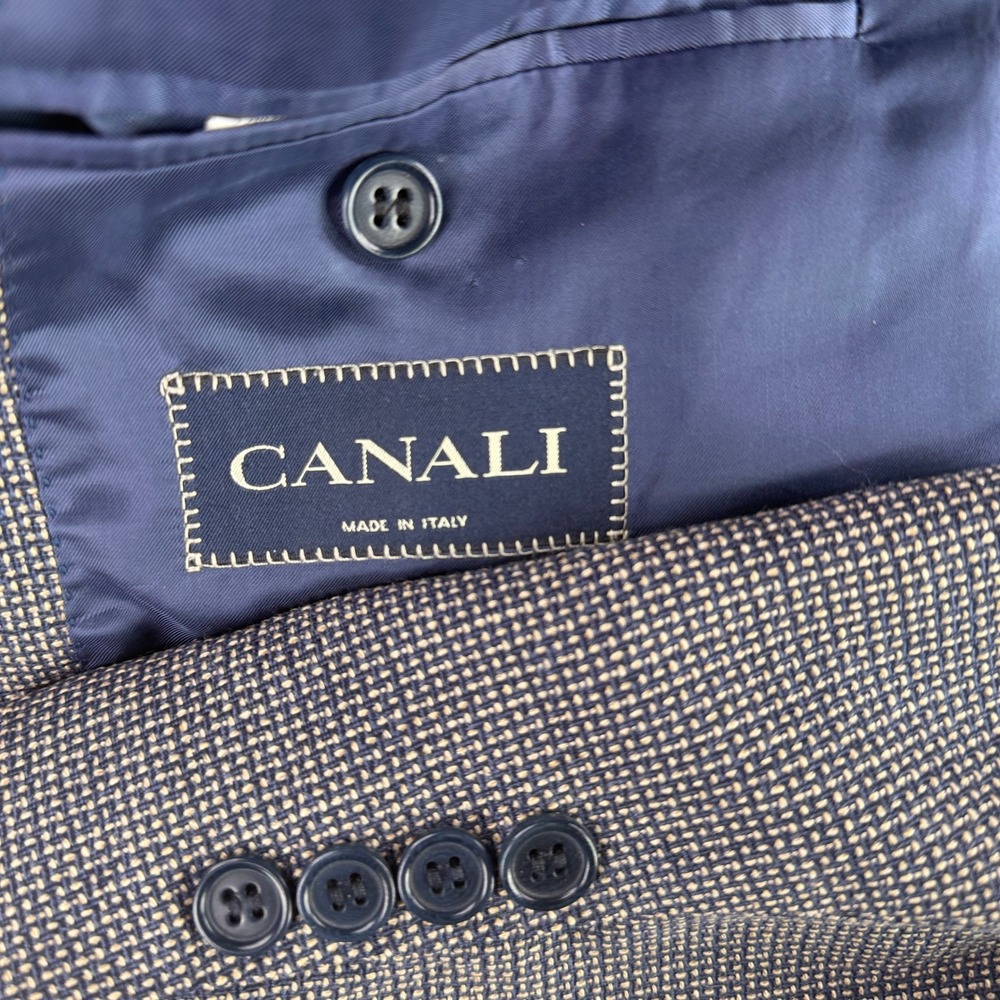 Canali Blazer Mens 56L Blue Silk Wool Micro Check 3 Button Blazer Italy US 46L